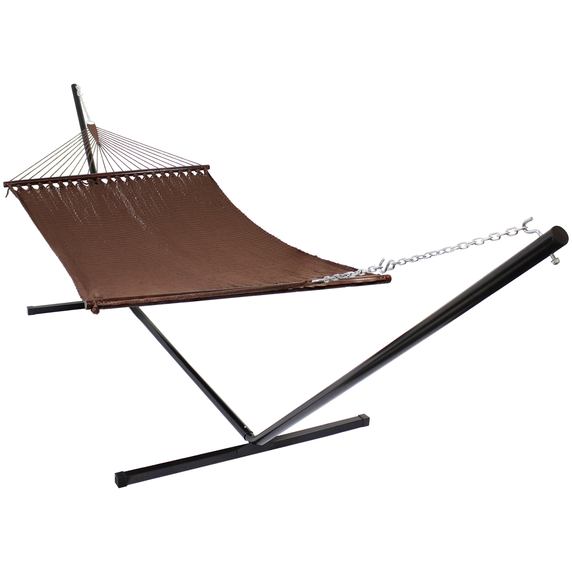 Sunnydaze Decor, Soft Spun XL Caribbean Hammock with Bars Stand, Color Brown, Capacity 400 lb, Material Woven Cord, Model# LY-CJH-MO-COMBO